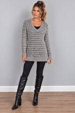 LOFT Crochet Sweater Black White V-Neck Loose Stitch Size Medium