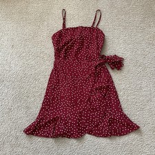 Princess Polly Red Polka Dot Wrap Mini Dress Tie Waist Ruffle Hem Size US 2