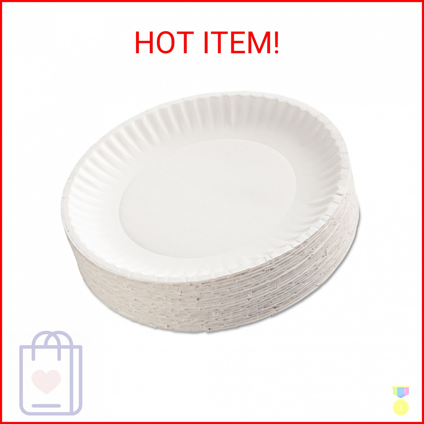 AJM Packaging Corporation Paper Plates, 9" Diameter, White, 100/Pack