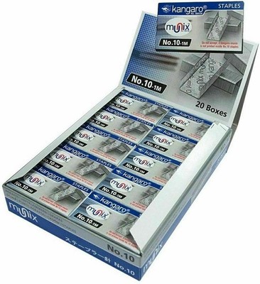 Staples Kangaro Regular Stapler Pins No.10 (1000 pins X 30 box) Metallic