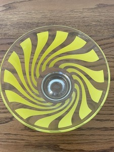 Vintage Hazel Atlas MCM Retro Glass Candy Jar Yellow Swirl Stripes No Lid