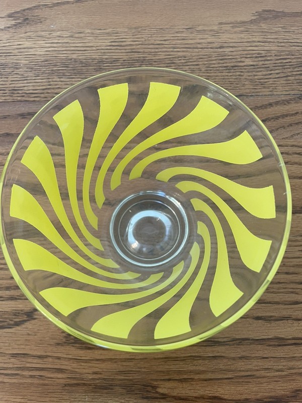 Vintage Hazel Atlas MCM Retro Glass Candy Jar Yellow Swirl Stripes No Lid