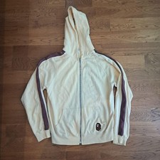 A BATHING APE Zip Up Hoodie Cream Brown Sleeve Line Logo Size S Pre-Owned Men's
