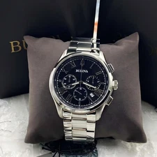 Bulova 96B288 Men's Wilton Watch Black Dial Men's Quartz Chronograph Watch 46 mm