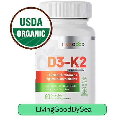 LIVEGOOD D3-K2 2000 Vitamin Organic Rice Hulls Hypromellose Vegetable Supplement