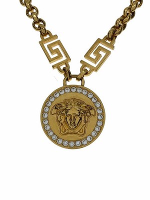 versace necklace gold Medusa chain Rhinestone Pendants 49.5㎝ w/Box Unisex Auth
