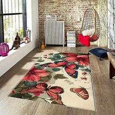 1pc Vintage Floral Area Mat - Lightweight Easy-Clean Machine Washable Polyester