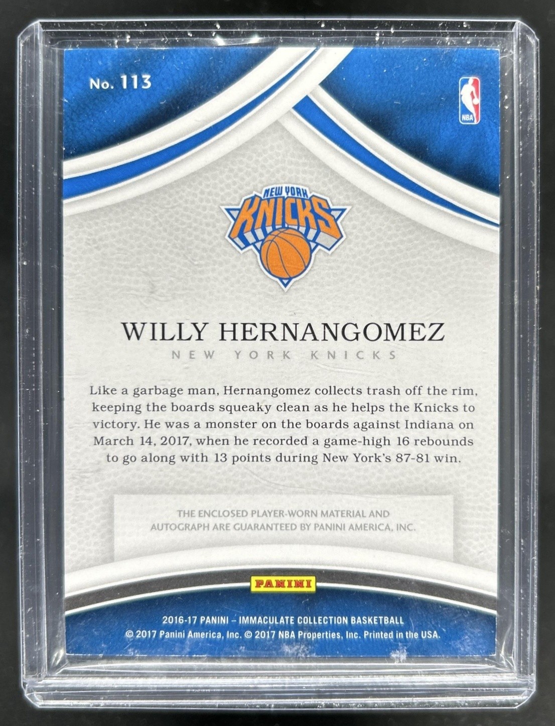 2016-17 Immaculate Willy Hernangomez Rookie Patch Auto RC Jersey Number #/14 view 2