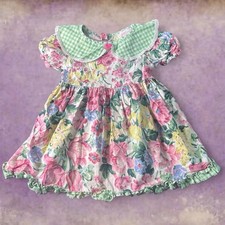 Vintage Girls Cottage Dress With Floral Print and Bow Tie Size 4T