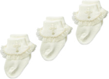 Baby-Girls Newborn Christening Lace Turn Cuff Socks 3 Pair Pack