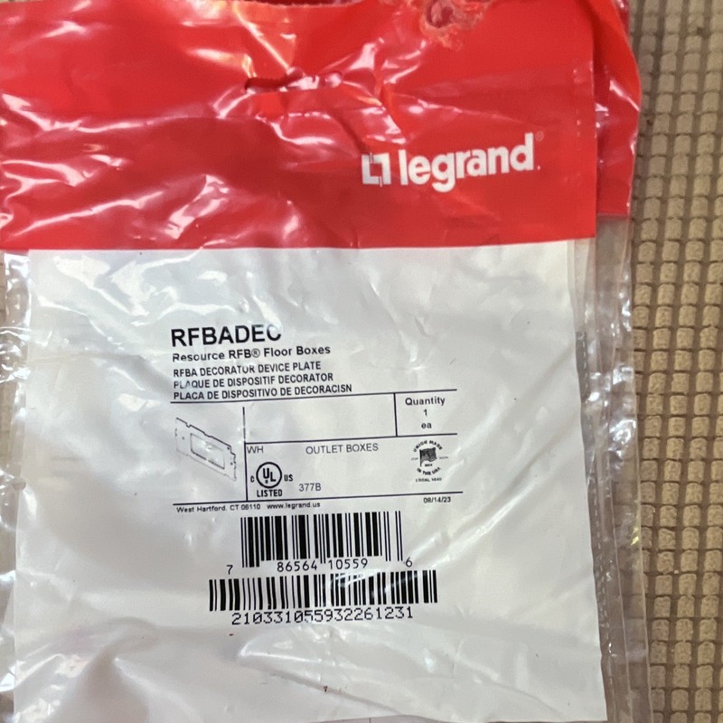 Legrand RFBADEC Floor Box Decorator Device Wall Plate, White Gloss Plastic
