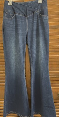 HALARA CROSS WAIST FLARE LEG JEANS BLUE SIZE LARGE
