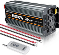 5000W Power Inverter DC 12V to AC 120V, LCD, Wireless, 4 AC Outlets, USB