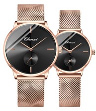 Couple Watch Men and Women Pair Quartz Watches Casual Stainless Steel Mesh St...