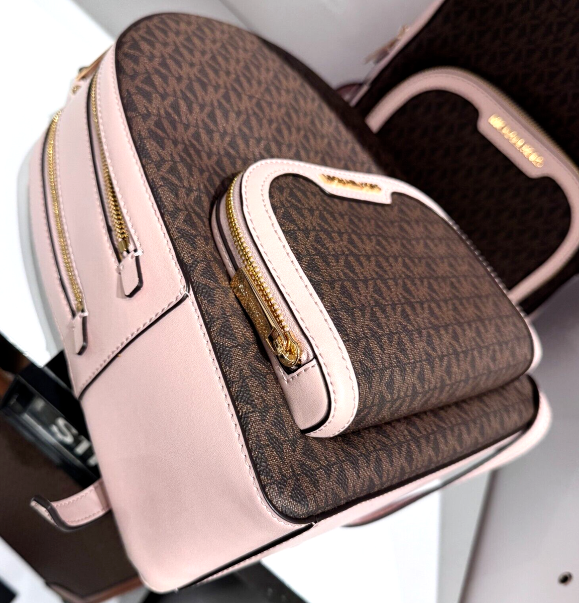 MICHAEL KORS JAYCEE Medium ZIP POCKET BACKPACK BAG MK Brown Powder