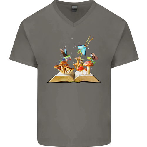 Tripant Nature Livre Magique Champignons Lsd Hommes Col V Coton T-Shirt - Picture 2 of 42