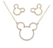 SET 14 KT Gold Plated Disney Mickey Mouse Austrian Crystal Necklace  Earrings