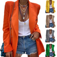 Womens Longline Blazer Suit Slim Ladies Coat Formal Jacket Slim Plus Size 6-22