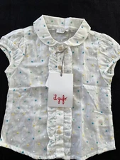 Il Gufo (Italy) NWT White Embroidered Ruffled Peter Pan Collar Sh Sl Top-6Mos