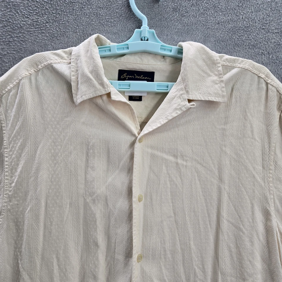 Camisa Byron Nelson Hombres Abotonada L/G Crema Seda Plata Legado Bordado Foto 4 de 4