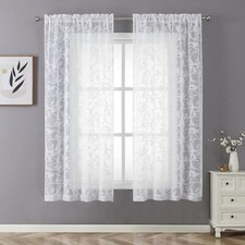 White Sheer Curtains 54 Inches Long 2 Panels Set For Living Room Light Filtering