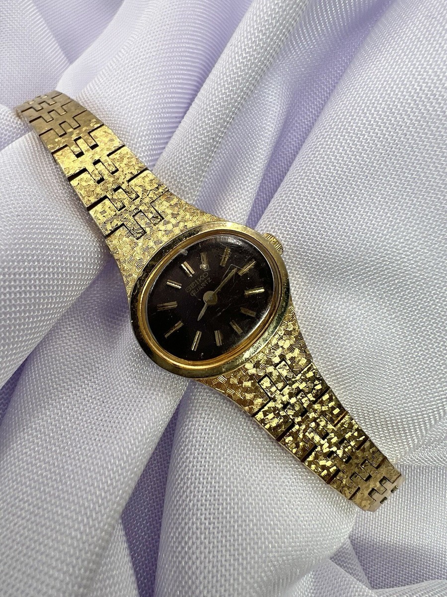 VTG Seiko Watch Women Gold Tone Brown Dial 18mm Oval 2C20  display picture 2