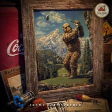 Sasquatch Bigfoot Art Print Golf Poster Golf Course Wall Decor Gift for Golfer