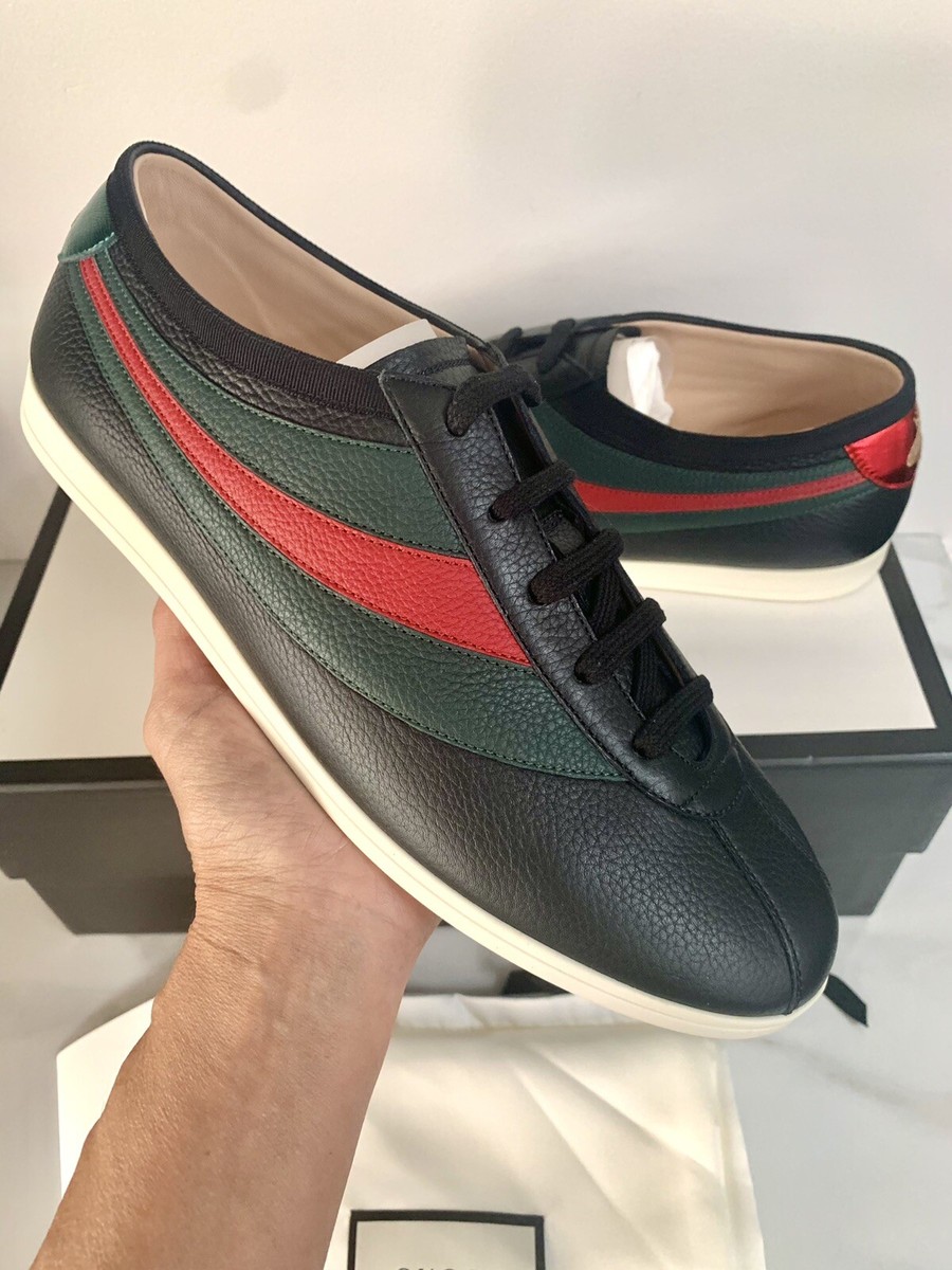 Gucci Falacer Ace Sneakers Web Black Leather Bee Sz (483266) NWB