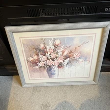 Framed Pink Roses Print Floral Art TC Chiu Country Cottage Farmhouse Wall Decor