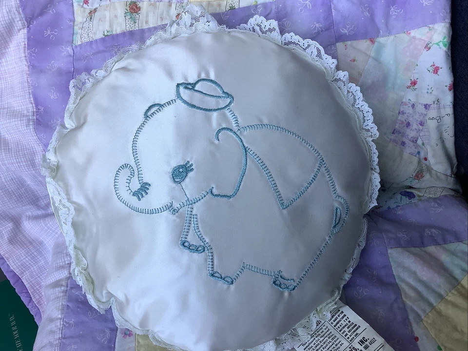 Plakie Toys Musical Vintage Elephant Pillow Blue And White Circular - Image 2 of 4