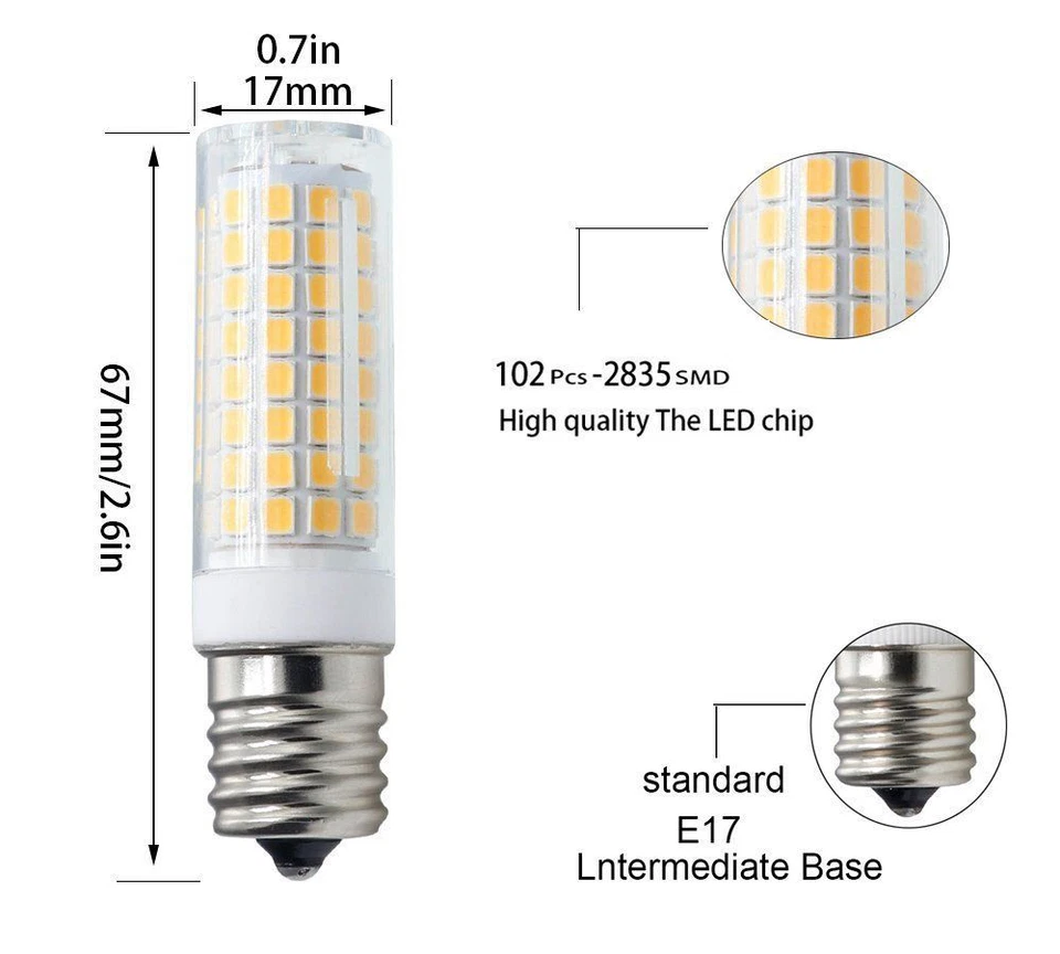 2pcs E17 Intermediate Base LED bulb 102-2835 Ceramics Light 9W 110V Lamp White H - Image 3 of 4