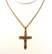 Pendant Anson Cross 1 3/4" ornate raised detail and 28" rope chain Religious