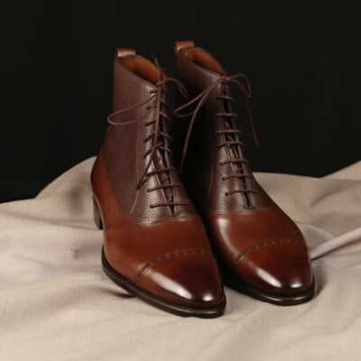 Handmade Men's Brown Color Leather Oxford Lace Up Toe Cap Dress Casual Boots Men