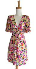 DRESS Mini Puff sleeve V neck Sz 8 V-neck Twisted front Empire NWT Bright print