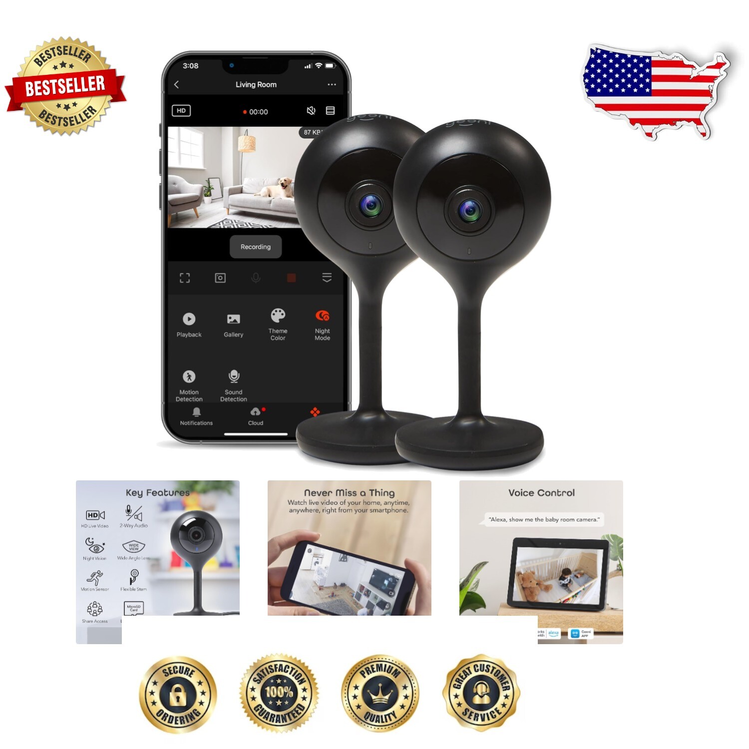 Advanced Indoor Security with Two-Way Audio & Alexa Compatibility - 1080p