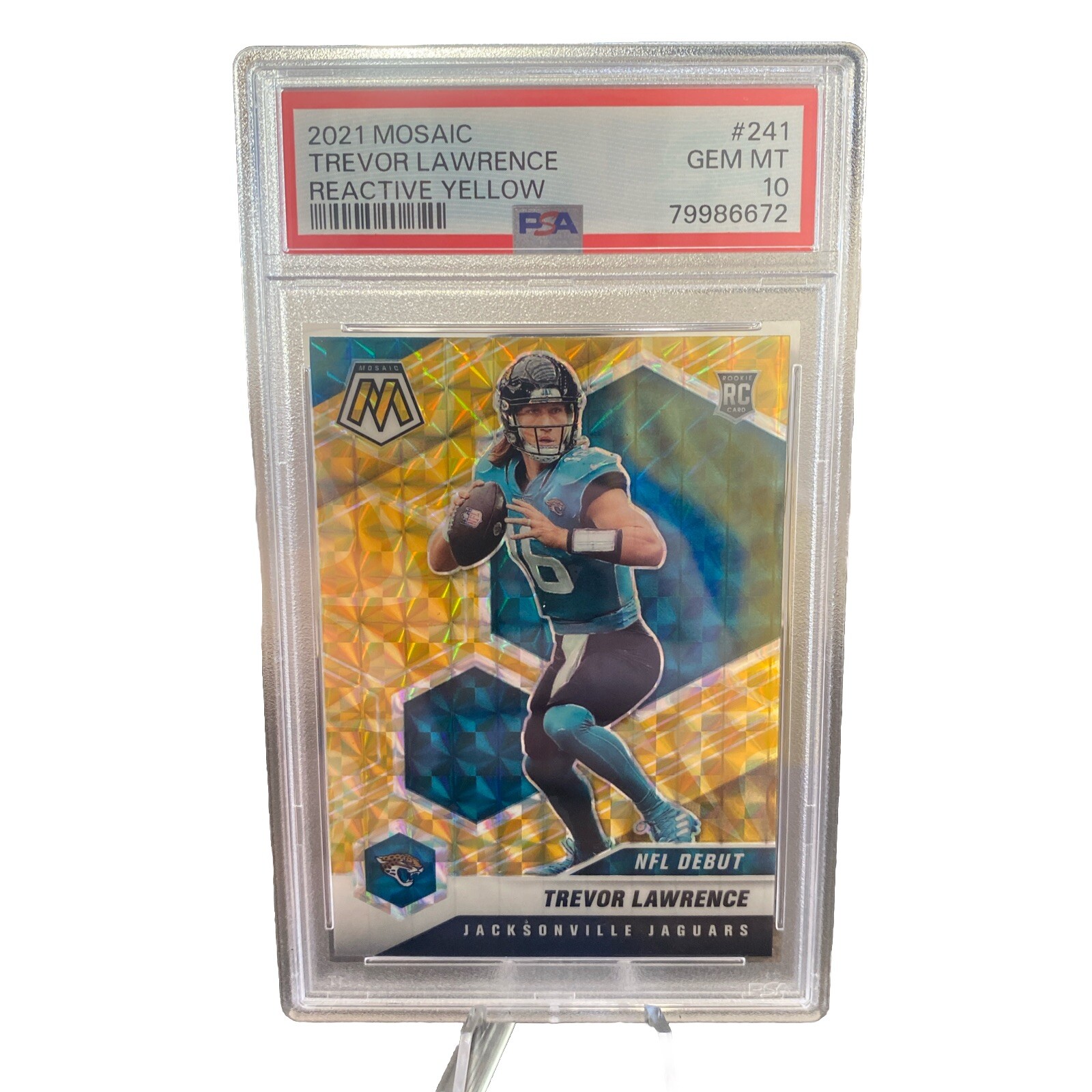 2021 Panini Mosaic Reactive Yellow NFL Debut Trevor Lawrence RC PSA 10 Jaguars