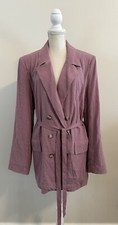 Free People Linen Blend Double Breasted Blazer Jacket Light Purple Sz Large