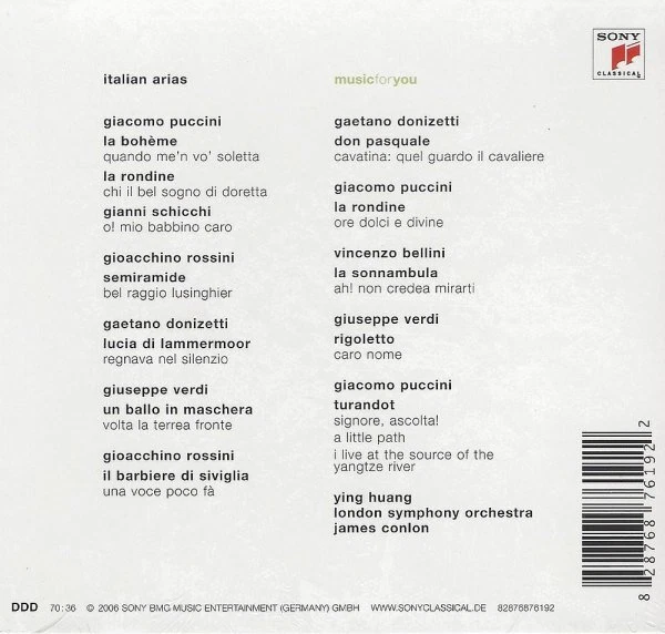 Italian Arias - CD, Ying Huang, London Symphony Orchestra, James Conlon u.v.a. - Bild 2 von 2
