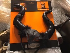 Black Dramatic Fairy Headband With Head Beak, Tall Horns, And NEW Original Pkg