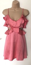 Miss Selfridge Pink Satin Mini Beach Summer occasion Holiday Sun Dress Size 14