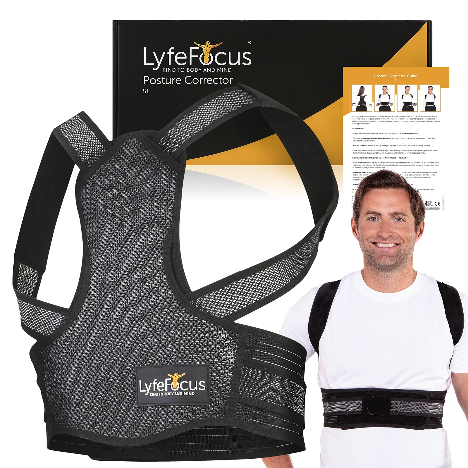LyfeFocus S1 Premium Breathable Back Posture Corrector for Men & Women - Small