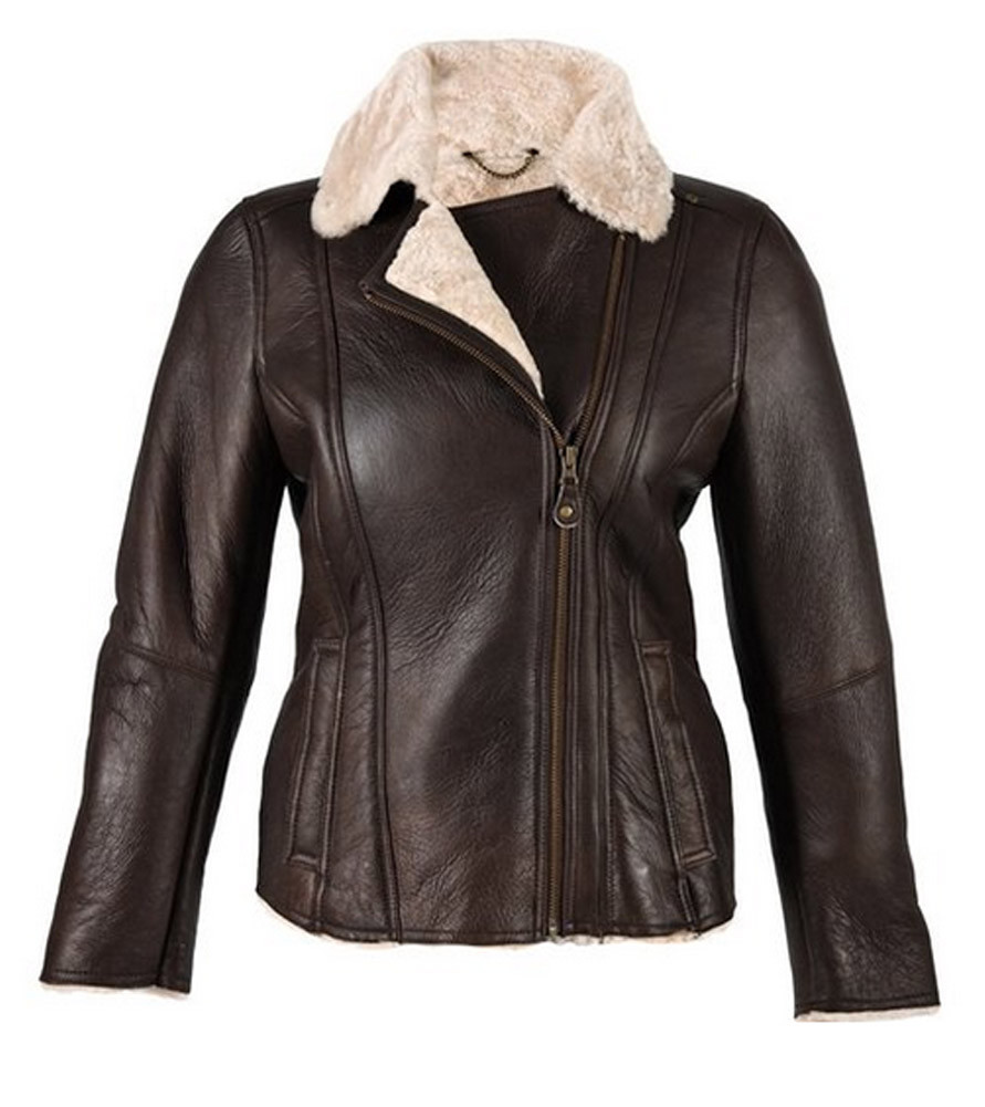 Women's Luxury Leather Jacket Genuine Sheepskin Flying Winter Aviator Finish