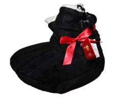 Joe Boxer Women's Black Cable Knit Bootie Slippers with Bow Accent - Size 4/10