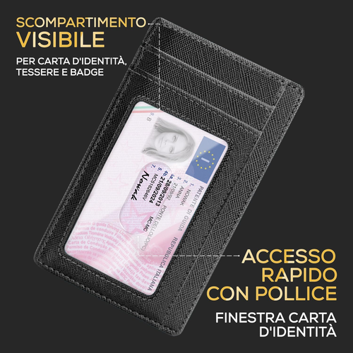 Portafoglio Uomo Slim - Piccolo Portafoglio Sottile Uomo RFID - Porta Carte Di C - Foto 6 di 12