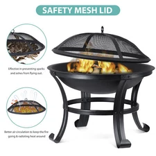 22" Outdoor Burning Fire Pit Bowl BBQ Grill Backyard Patio Stove Fireplace