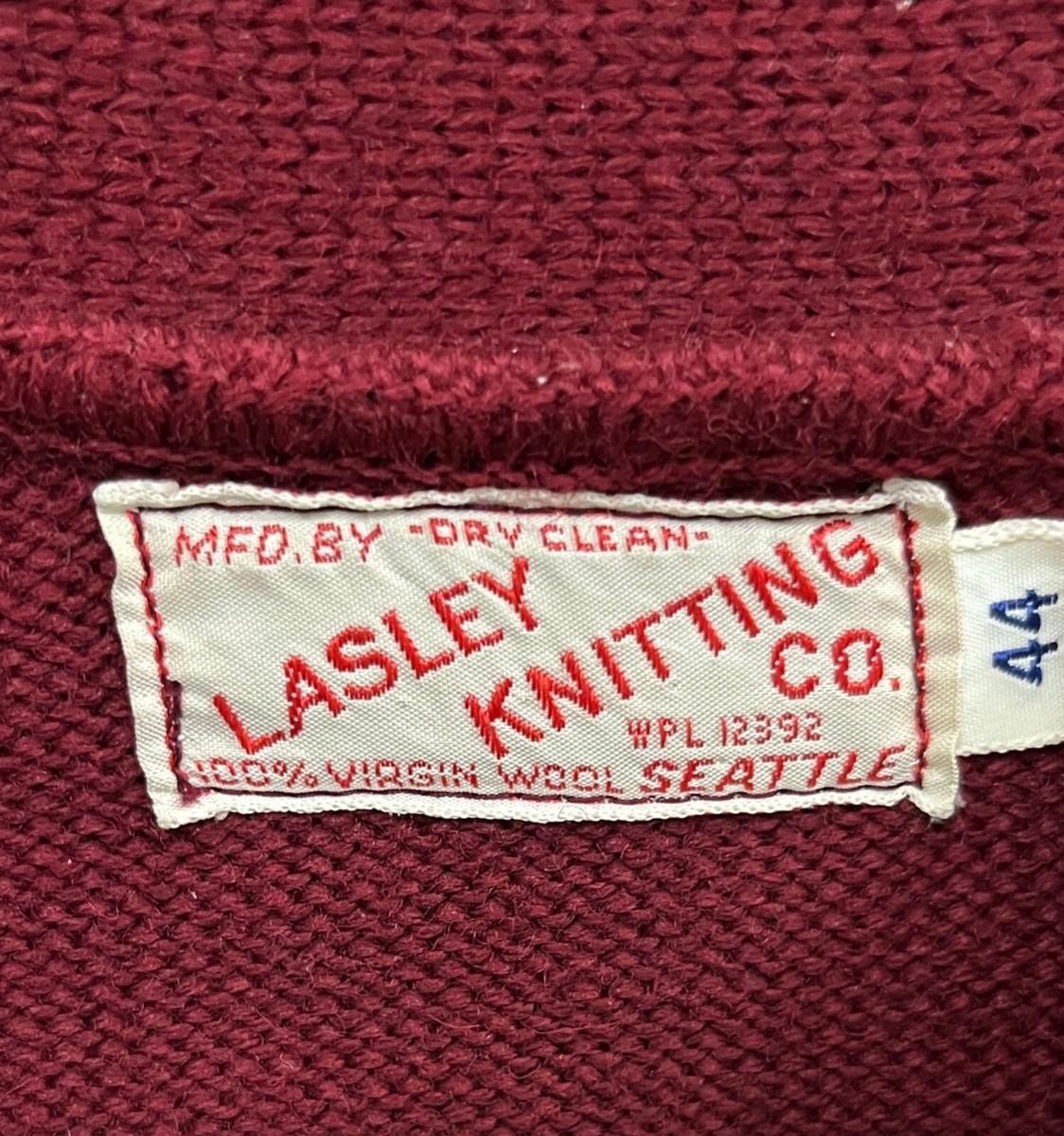 Vintage Letterman Sweater Lasley Knitting Company Seattle Size 44 