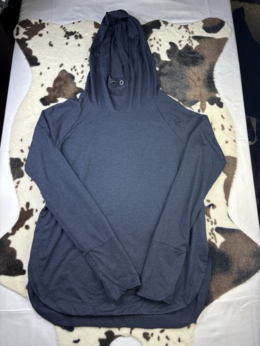 Athleta Small Uptempo Hoodie Heathered Navy Top Curved Hem Hooded Shirt