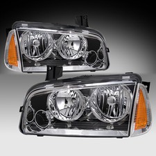 Pair For Dodge Charger Se Sxt Sxt 2006-2009 Chrome Amber Headlights Headlamps