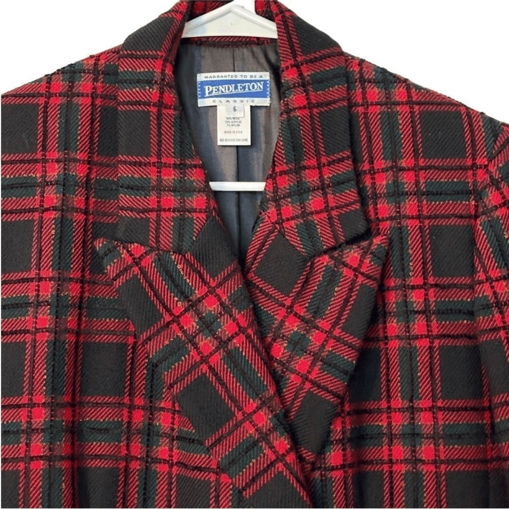 Pendleton Double Breasted Red Wool Plaid Blazer| … - image 7