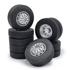 Alloy Front Rear Wheel Rims & Tires for 1/14 Tamiya Trailer Tractor Truck RC Car